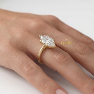 Anillo de Compromiso de Diamante Marquise Cultivado en Laboratorio de Primera Calidad, Claridad VS, Moderno, 1.5 Quilates, Oro Sólido, Regalo para Mujer, Boda, Fiesta - Product Image 4
