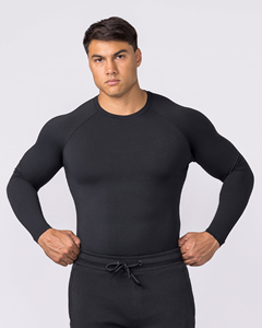 T-shirt de sport moulant pour homme à manches longues, uni, avec logo personnalisé, en nylon extensible à séchage rapide, idéal pour la gym et la course à pied - Product Image 1