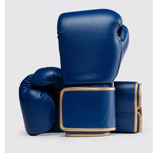 Guantes de boxeo de cuero azul con cierre de cordones en la muñeca para adultos mayores de 14 años - Product Image 1