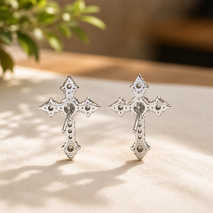 Pendientes de Plata de Ley 925 con Diseño de Cruz de Diamantes Redondos, Joyería de Moda con Moissanita GRA para Unisex - Product Image 4
