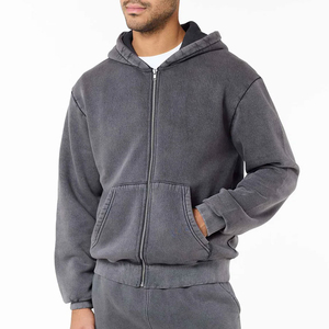 Men's <b>Grey</b> Fleece <b>Zip</b> <b>Up</b> <b>Hoodie</b> Regular Fit Solid Color Casual Sweatshirt with Kangaroo Pocket Wholesale & Factory Prices ODM - Product Image 3