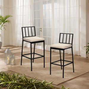 Moderne sedie da bar in 2 pezzi, struttura in metallo resistente, per interni ed esterni, resistente a tutte le condizioni atmosferiche, sedile in PU staccabile - Product Image 3