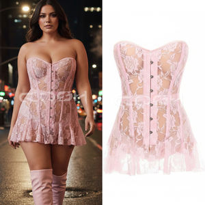 Vestido Corsé de Encaje Floral Rosa Claro, Sexy y Romántico, con Malla Transparente, Lencería para Mujer - Product Image 3