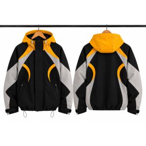 Veste à capuche unisexe à blocs de couleur coupe-vent à manches raglan avec fermeture éclair, style sportif, 100 % coton, automne, noir, jaune, gris - Product Image 1