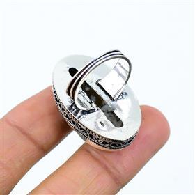 Anillos Boho Hechos a Mano con Gema de Jaspe Azul Natural de Caballo Salvaje, Cabujón Ovalado en Forma Rectangular Pulida, 8mm de Altura, Parte Posterior Plana - Product Image 2