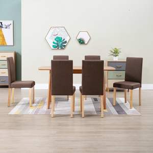 Sillas de comedor de tela marrón con patas de madera, muebles modernos tapizados para el hogar, juego de 6 para comedor - Product Image 1