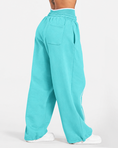 Conjunto de chándal de dos piezas para mujer al por mayor: Chaqueta con cremallera y contraste de líneas, pantalón de pierna ancha de ajuste relajado, ropa a juego. - Product Image 6