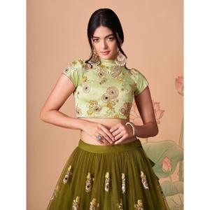 Espléndido Espejo Verde Oliva Red De Trabajo Lehenga Choli Con Dupatta - Product Image 4