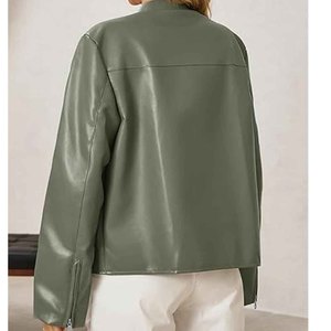 Women <b>Genuine</b> <b>Leather</b> <b>Jacket</b> Slim Fit Biker Motorcycle Coat Fashion Winter Outerwear Custom Logo OEM Supplier - Product Image 3