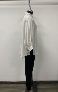 Women's White <b>Satin</b> Shirt With Balloon Sleeves Shirt Collar Button Down Classic Loose Fit Full Sleeve Solid Color Woven Top - Product Image 3