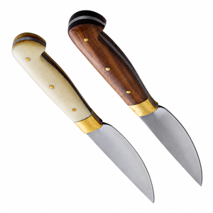Couteaux de cuisine double usage, lames argentées avec manches en bois brun et en ivoire, embouts dorés, poignées rivetées pour la préparation des aliments - Product Image 5