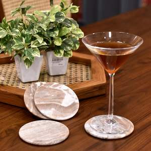 Sous-verres en marbre beige et brun, sous-verres ronds en pierre de marbre pour table, vintage et faits à la main - Esthétique luxueuse - Product Image 1