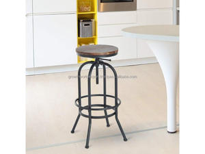 <b>Adjustable</b> Industrial Wooden <b>Stool</b> Vintage Height <b>Adjustable</b> <b>Bar</b> <b>Stool</b> Round Wooden Seat Metal <b>Stool</b> Industrial Screw Lift <b>Stool</b> - Product Image 2
