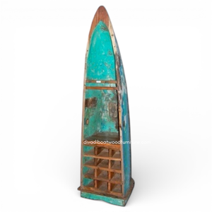 Support en bois de bateau récupéré et porte-bouteilles en verre, couleur naturelle, fait main, style vintage antique pour la maison, la cuisine et le salon - Product Image 1