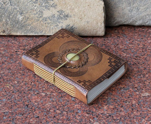 Handmade Custom Travel <b>Diary</b> With Debossed Design Stone <b>Work</b> Matching Cotton Strings Genuine Leather Journal - Product Image 3