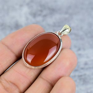 Pendentif ovale en cornaline, serti sur argent 925, fait main, pour femmes et filles - Product Image 3