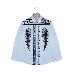 เสื้อเชิ้ตแขนยาวลำลองผู้ชายลายพิมพ์ดิจิทัลสีน้ำเงิน ผ้าป๊อปลินเนื้อนุ่ม ระบายอากาศได้ดี แห้งเร็ว ลายพิมพ์แบบกำหนดเอง สำหรับฤดูใบไม้ผลิ - Product Image 1