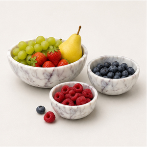 Ensemble de bols en marbre blanc naturel de luxe en gros – Bols décoratifs modernes emboîtables pour salade de fruits et centre de table de salon - Product Image 6