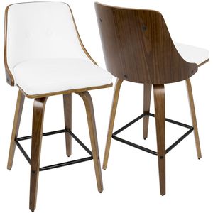 Gianna 26\" Mid Century Modern Counter <b>Stool</b> Walnut with White Faux <b>Leather</b> Set of 2 - Product Image 2