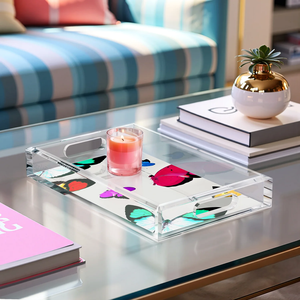 Bandeja de acrílico personalizada con impresión de lujo para decoración de escritorio en áreas de estar de casas de lujo, con proveedor mayorista de fabricación. - Product Image 1