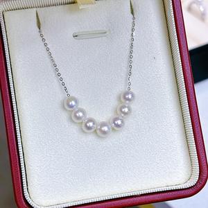 6-7mm Genuine Linen Round Pearl <b>Necklace</b> with 18k <b>Gold</b>-Plated Japanese Bean <b>Small</b> Steel Cannon Almost Flawless Adjustable - Product Image 2