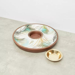Round Wood <b>Decorative</b> <b>Plate</b> with Plant Pattern Handpainted Bohemian Design Gold Center Bowl Wedding Dinner Dishwasher Safe - Product Image 3