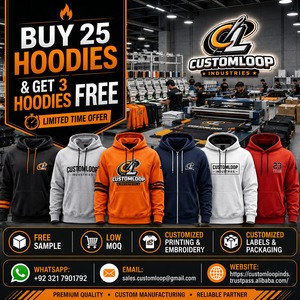 เสื้อฮู้ดผู้ชาย Customloop สีขาวดำ แขนยาว ทรงปกติ ผ้าฝ้าย สวมใส่สบายๆ สำหรับฤดูใบไม้ร่วง พิมพ์ลายโลโก้ด้านหน้า - Product Image 2