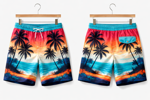 กางเกงว่ายน้ำชายลายทรอปิคอลซันเซ็ท – กางเกงชายหาดลายปาล์มแห้งเร็ว - Product Image 5