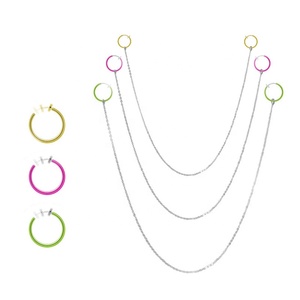 Bijoux de corps de chaîne de mamelon non perçants les plus chauds avec des anneaux de mamelon de piercing de ventre d'acier chirurgical de modèle de bouclier d'acier inoxydable - Product Image 2