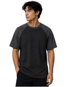 T-shirt Raglan Noir et Gris Foncé pour Homme, Manches Courtes, Col Rond, Coton, Personnalisé, Style Décontracté Streetwear, Color Block - Product Image 1