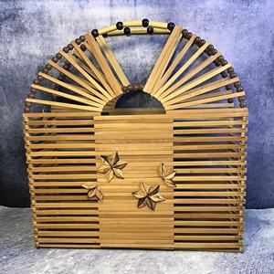 Vietnam Vintage Japanese <b>Collapsible</b> Bamboo Bead Handbag Mid Century Folding Wooden Slatted Expandable Tote Basket Bag Supplier - Product Image 3