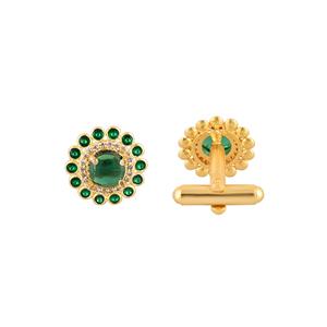 Mancuernillas de Lujo con Cristales Verdes Chapadas en Oro para Hombre, con Piedra Redonda, Accesorios Formales para Camisa, Regalo de Boda o Negocios, Mancuernillas de Diseño - Product Image 5