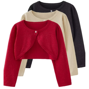 Women's Knit <b>Cardigan</b> Crop <b>Sweater</b> Solid Color O-Neck Full Sleeve Single Button Elegant Winter Wear Red Beige Black - Product Image 1