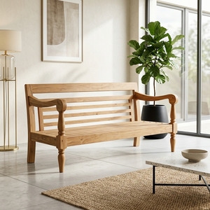 Modern Classic Solid <b>Wood</b> Bench <b>Sofa</b> Elegant Slatted Back Wooden Loveseat Furniture <b>For</b> Rustic Home Setup Art Design Pure Art - Product Image 5