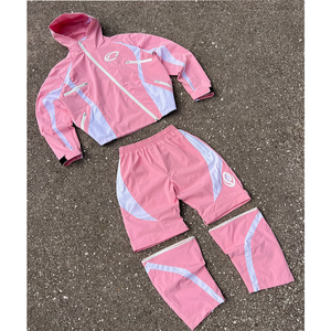 Ensemble de survêtement personnalisé pour homme : veste zippée et pantalon évasé ample en polyester et nylon coupe-vent, style streetwear - Product Image 4