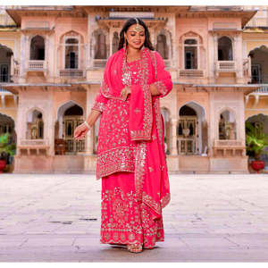 Magnifique haut rose foncé pour femme-Ensemble plazzo avec fantaisie Dupatta Taille L Marque WW pour les fêtes - Product Image 4