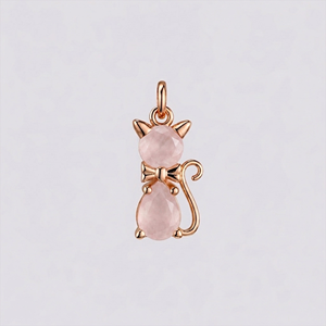 Colgante de Gato de Cuarzo Rosa, Chapado en Oro Rosa, con Piedra de Cuarzo Rosa Facetada, Amuleto de Gato Adorable, Joyería de Animales, Colgante para Collar, Regalo para Él - Product Image 1