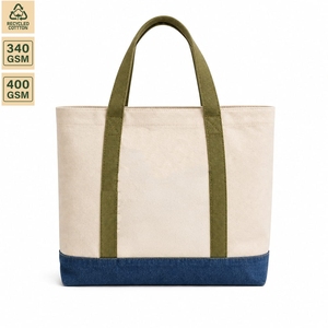 Custom Recycled Canvas <b>Tote</b> Bag with Denim Pocket 46x38x16cm Heavy Duty Wholesale OEM ODM Promotional Shopping Bag Manufacturer - Product Image 6