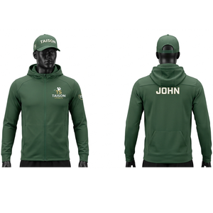 Sudadera con capucha para entrenamiento de golf para hombre, 320 GSM, poliéster, spandex, forro polar, verde oliva, panel raglán, cierre con cremallera, logotipo bordado personalizado, rendimiento superior. - Product Image 4