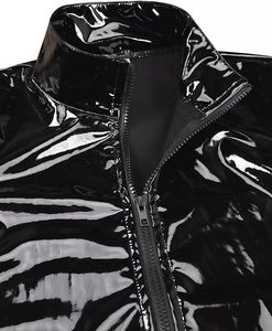 High Quality Men's <b>Black</b> Glossy PU Leather <b>Jacket</b> Stand Collar Slim Fit Zipper Casual Fashion Motorcycle <b>Jacket</b> Ready to Ship - Product Image 5
