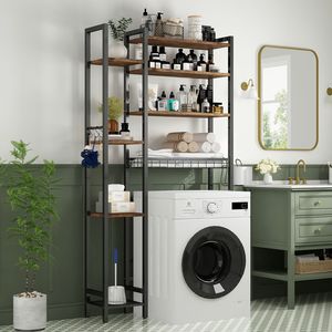 Scaffale portaoggetti a 8 livelli da posizionare sopra il WC, con cestello di scarico regolabile e ripiano laterale, per bagno - Product Image 2