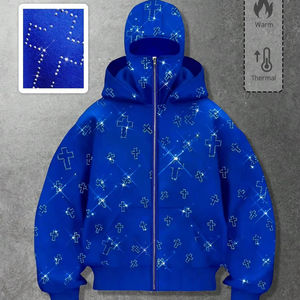 Sweat à capuche homme en coton épais, orné de strass, style streetwear oversize, décontracté, idéal pour la gym, qualité premium - Product Image 1