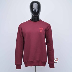Sudadera de Cuello Redondo para Mujer, Color Granate, Manga Larga, con Signo de Interrogación Bordado, Unisex, Informal, Tejida, 100% Algodón, Corte Regular, para Todas las Temporadas - Product Image 1