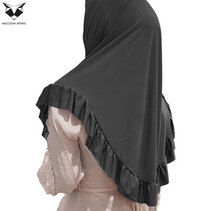 Hijab instantané gris à volants, prêt à porter, mode modeste, confortable et respirant, foulards hijab pour femmes, facile à porter - Product Image 3