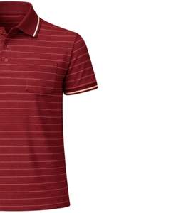 Camisa Polo Personalizada para Hombre, Color Rojo Borgoña a Rayas, con Bolsillo en el Pecho, Corte Clásico, Manga Corta, Algodón, Fabricante OEM, Suministro al por Mayor - Product Image 4