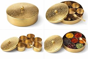 Traditional Brass Handcrafted Luxury <b>Spice</b> Box Masala Dabba Freshness Preservation Multiple Compartments Indian Kitchen <b>Spice</b> - Product Image 4