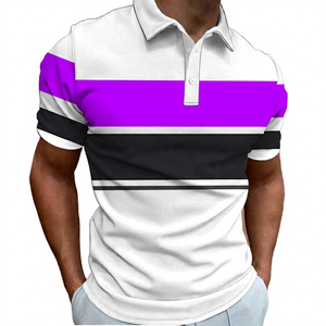 Polo décontracté pour homme à manches courtes rayé, tricoté, design color block, coupe classique, blanc, gris, noir - Product Image 3