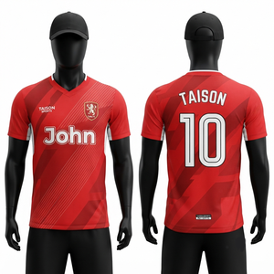 เสื้อฟุตบอลสีแดง 140 กรัม ระบายความชื้นได้ดี ผลิตจากโพลีเอสเตอร์ 100% คุณภาพสูง พิมพ์ลายดิจิตอลตามสั่ง ป้องกันการหดตัว แขนสั้น ทรงปกติ - Product Image 1