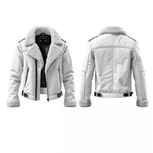 Chaqueta Bomber de Cuero Genuino para Hombre, Forro de Algodón, Cuello Alto, Estilo Motero, Cierre de Cremallera, Resistente al Viento, para Invierno - Product Image 3