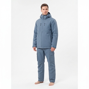 Veste de ski bleue à capuche pour homme avec fermeture éclair et isolation synthétique, imperméable, pour activités de plein air - Product Image 3